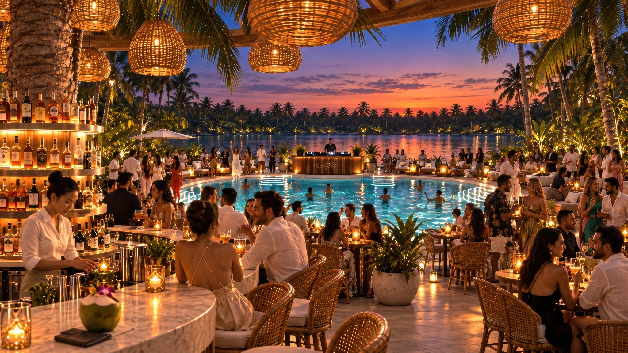 Bamboo Beach lakeside evening concept