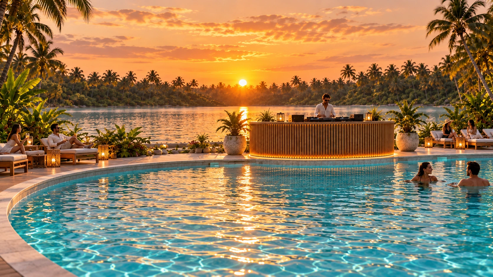 Bamboo Beach Sanya conceptual pool terrace overlooking a lake